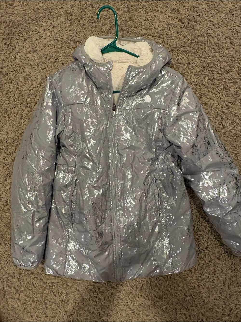 The North Face Kids' Silver Hooded Puffer reversible coat size XL 14/16